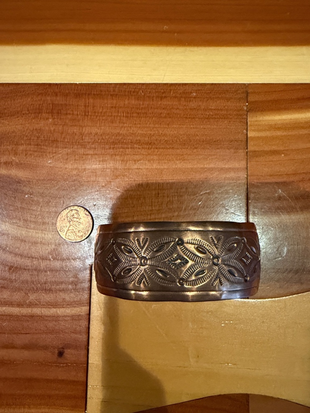 NWT Hand-Stamped Copper Floral Cuff Bracelet - Brown Copper